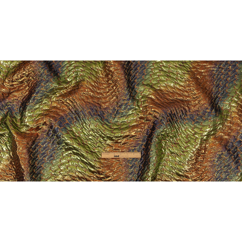 Metallic Orange, Lime and Navy Abstract Mosaic Luxury Brocade Full Metallic Orange, Lime and Navy Abstract Mosaic Luxury Brocade Full