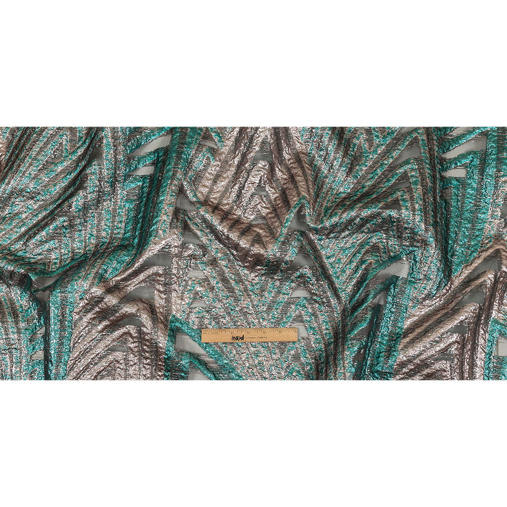 Metallic Teal and Pale Pink Abstract Sheer Luxury Burnout Brocade Full Metallic Teal and Pale Pink Abstract Sheer Luxury Burnout Brocade Full