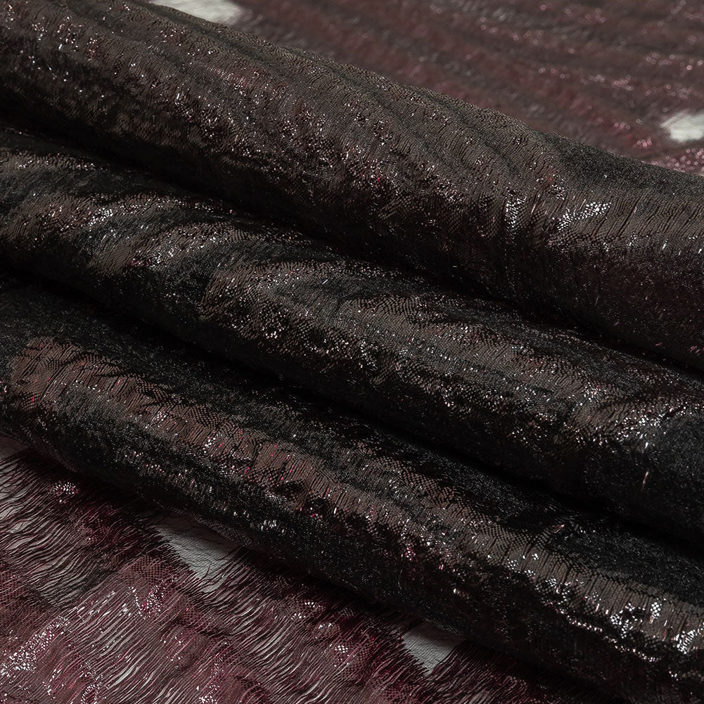 Metallic Black and Burgundy Abstract Sheer Luxury Burnout Brocade Folded Metallic Black and Burgundy Abstract Sheer Luxury Burnout Brocade Folded