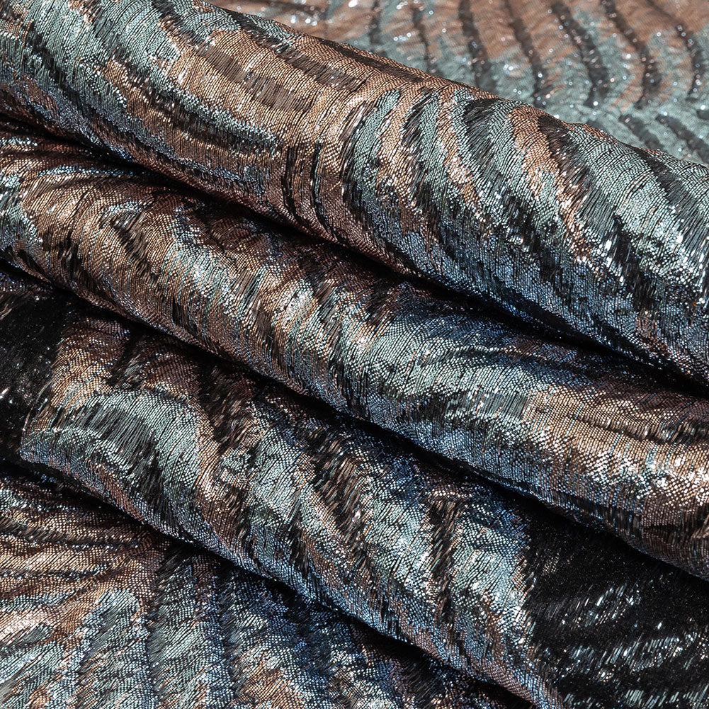 Metallic Sky and Rose Gold Leafy Luxury Burnout Brocade Folded Metallic Sky and Rose Gold Leafy Luxury Burnout Brocade Folded
