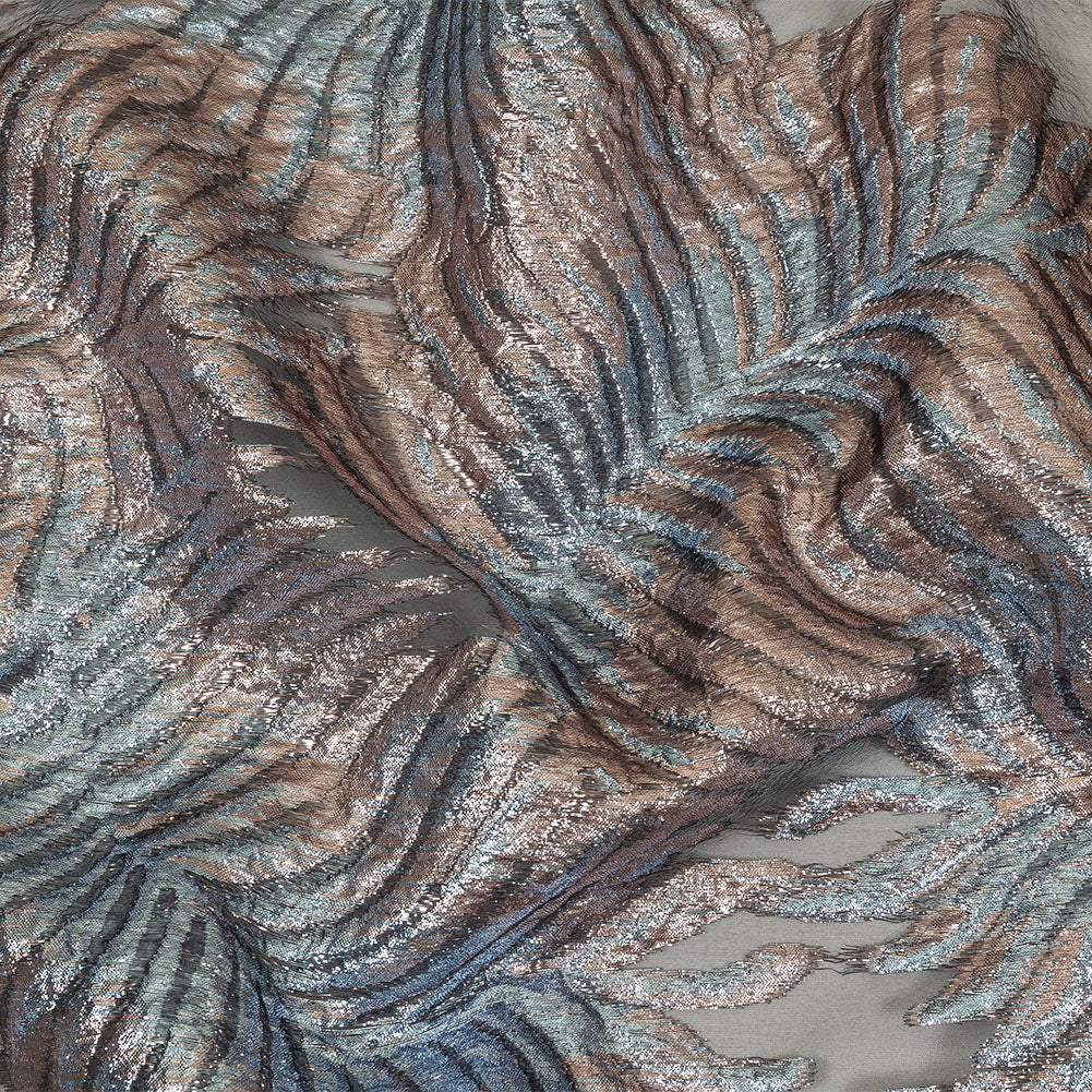 Metallic Sky and Rose Gold Leafy Luxury Burnout Brocade Metallic Sky and Rose Gold Leafy Luxury Burnout Brocade