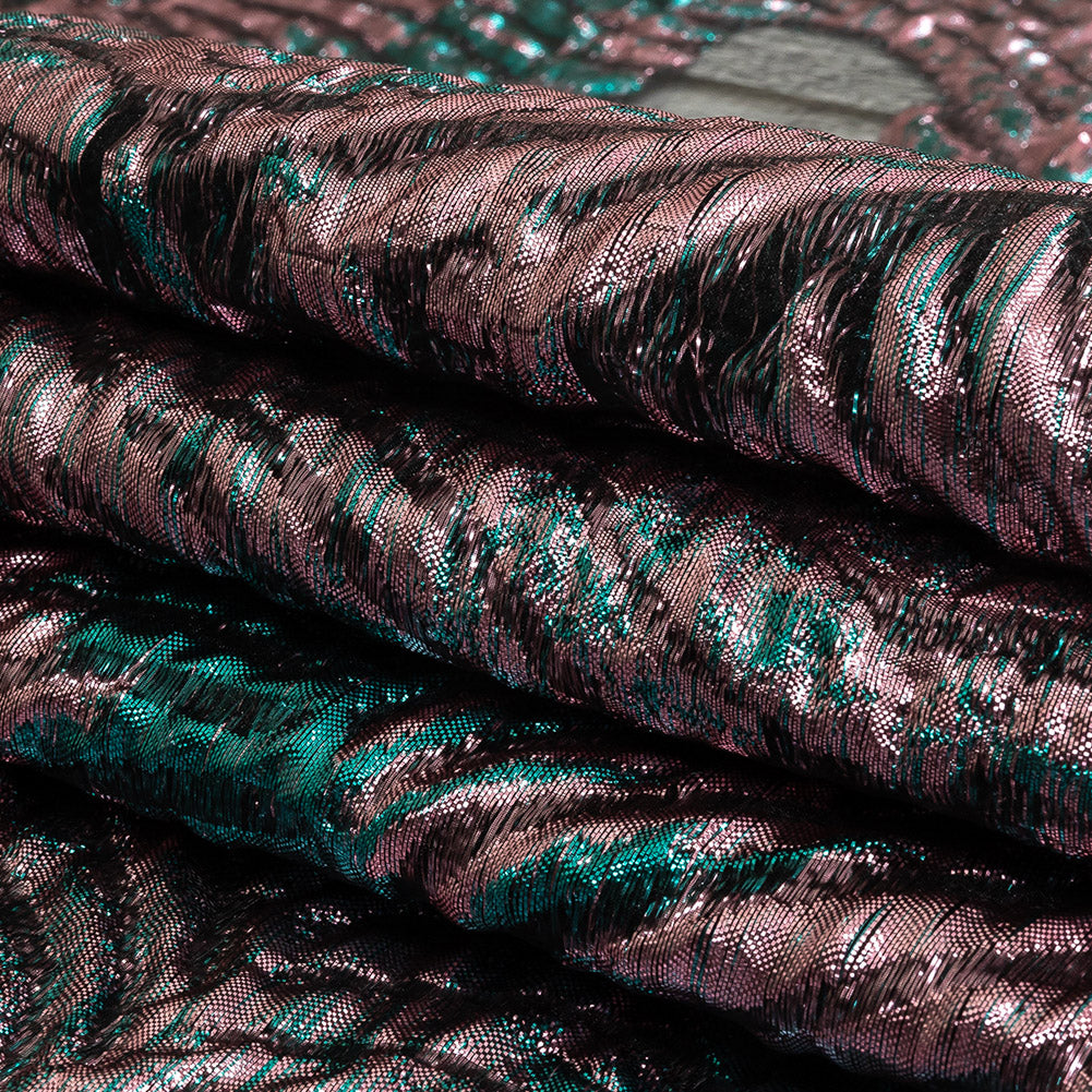 Metallic Teal and Baby Pink Leafy Luxury Burnout Brocade Folded Metallic Teal and Baby Pink Leafy Luxury Burnout Brocade Folded