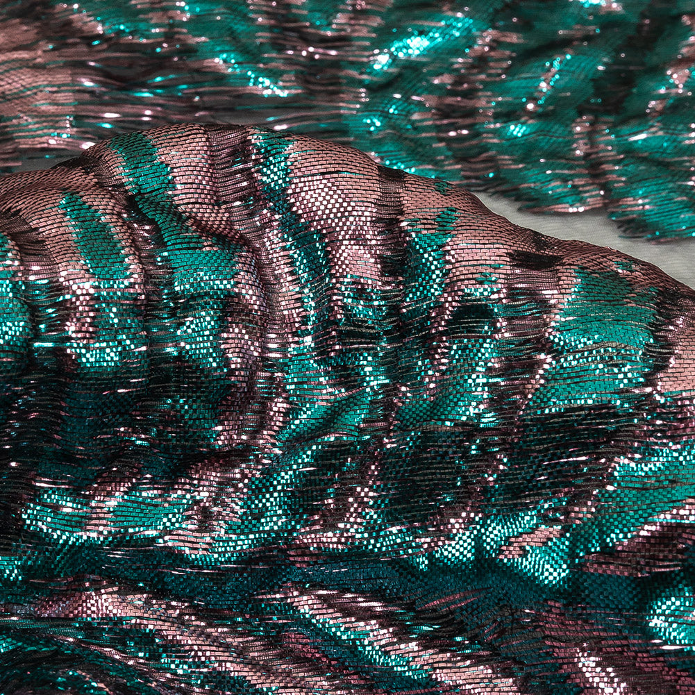 Metallic Teal and Baby Pink Leafy Luxury Burnout Brocade Detail Metallic Teal and Baby Pink Leafy Luxury Burnout Brocade Detail