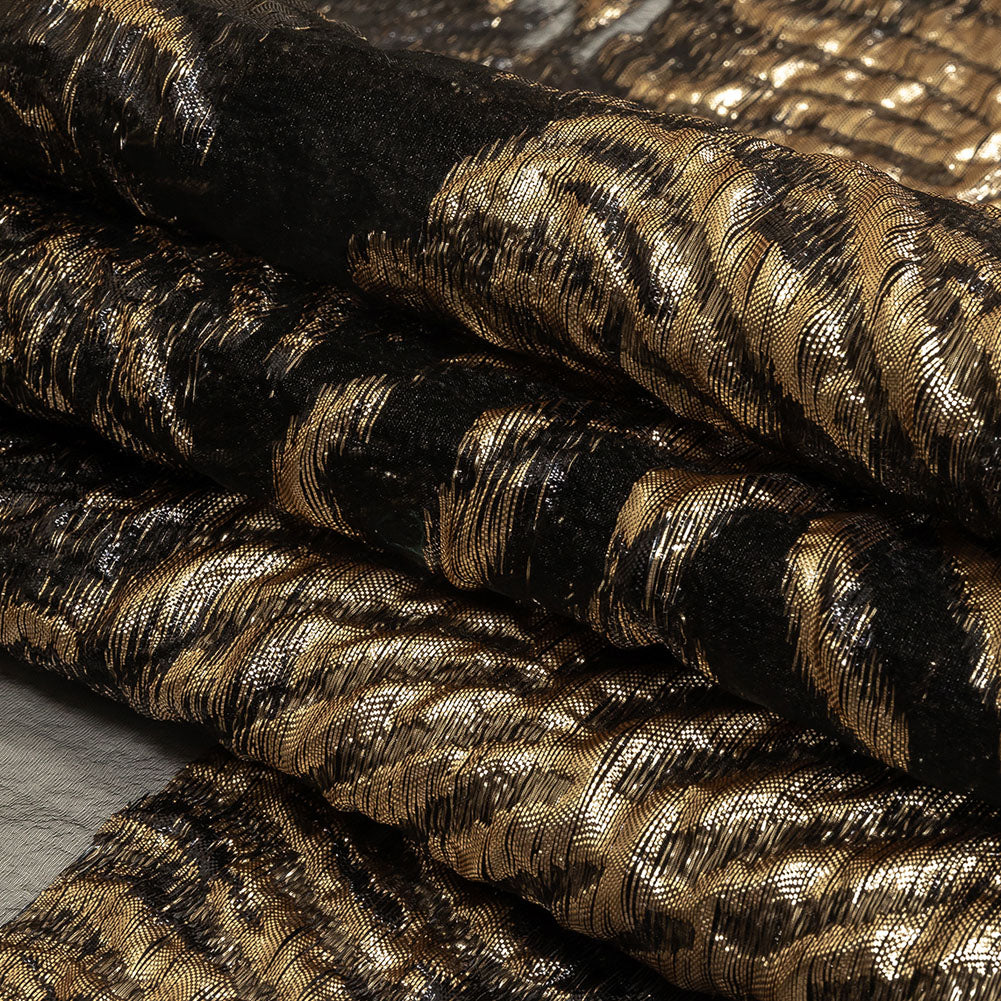 Metallic Gold and Black Leafy Luxury Burnout Brocade Folded Metallic Gold and Black Leafy Luxury Burnout Brocade Folded