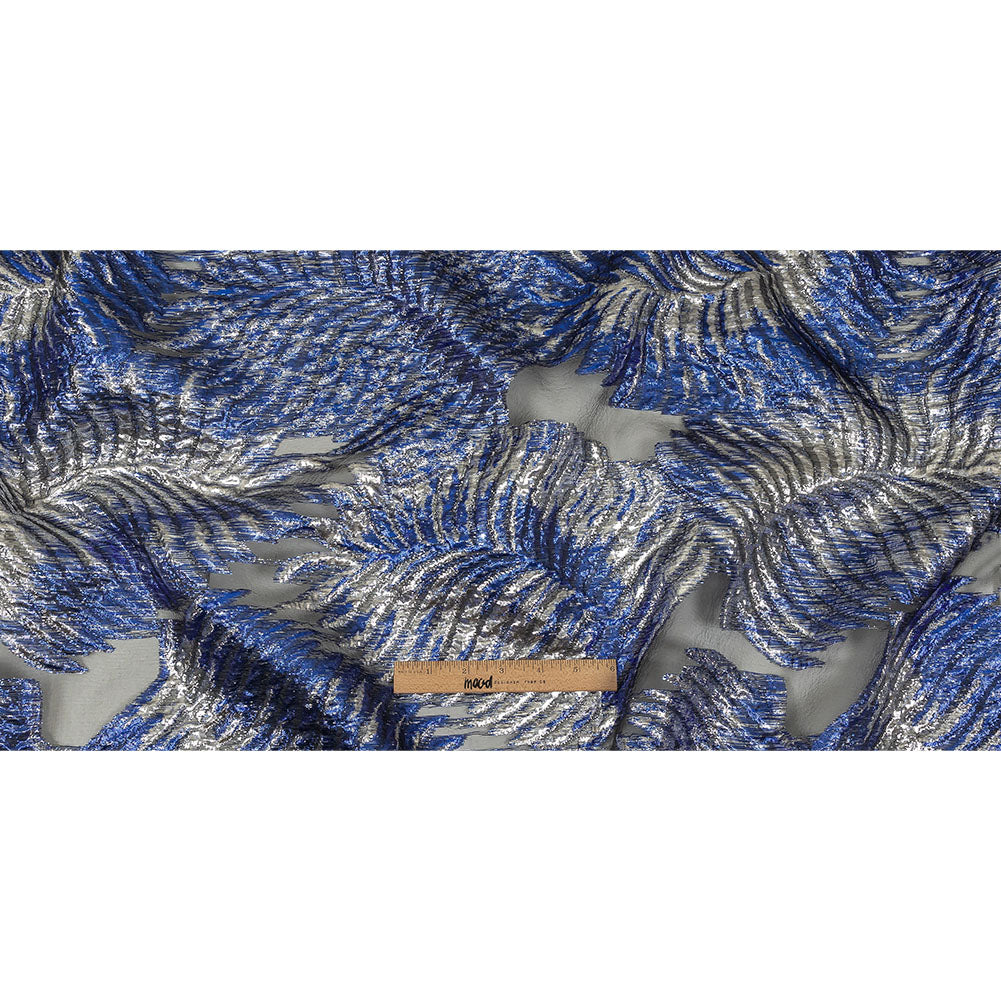 Metallic Silver and Royal Blue Leafy Luxury Burnout Brocade Full Metallic Silver and Royal Blue Leafy Luxury Burnout Brocade Full