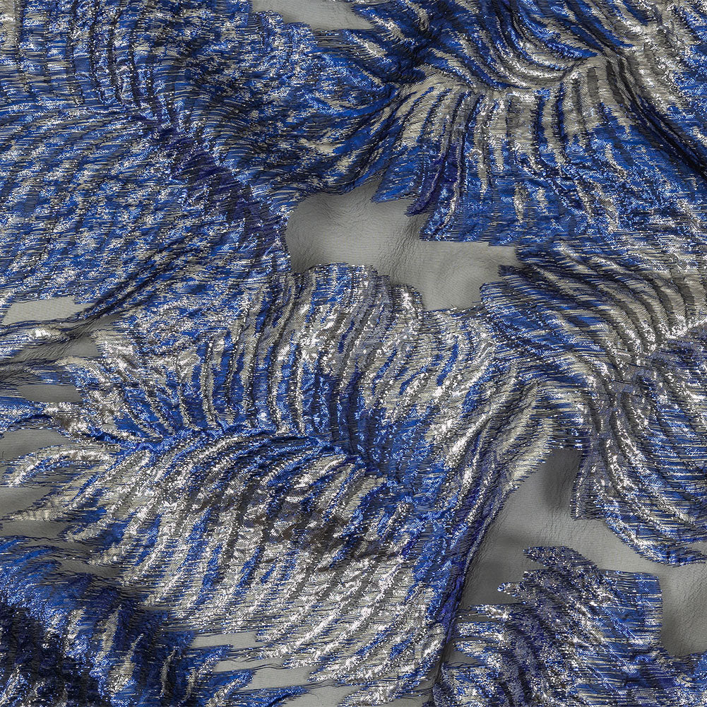 Metallic Silver and Royal Blue Leafy Luxury Burnout Brocade Metallic Silver and Royal Blue Leafy Luxury Burnout Brocade