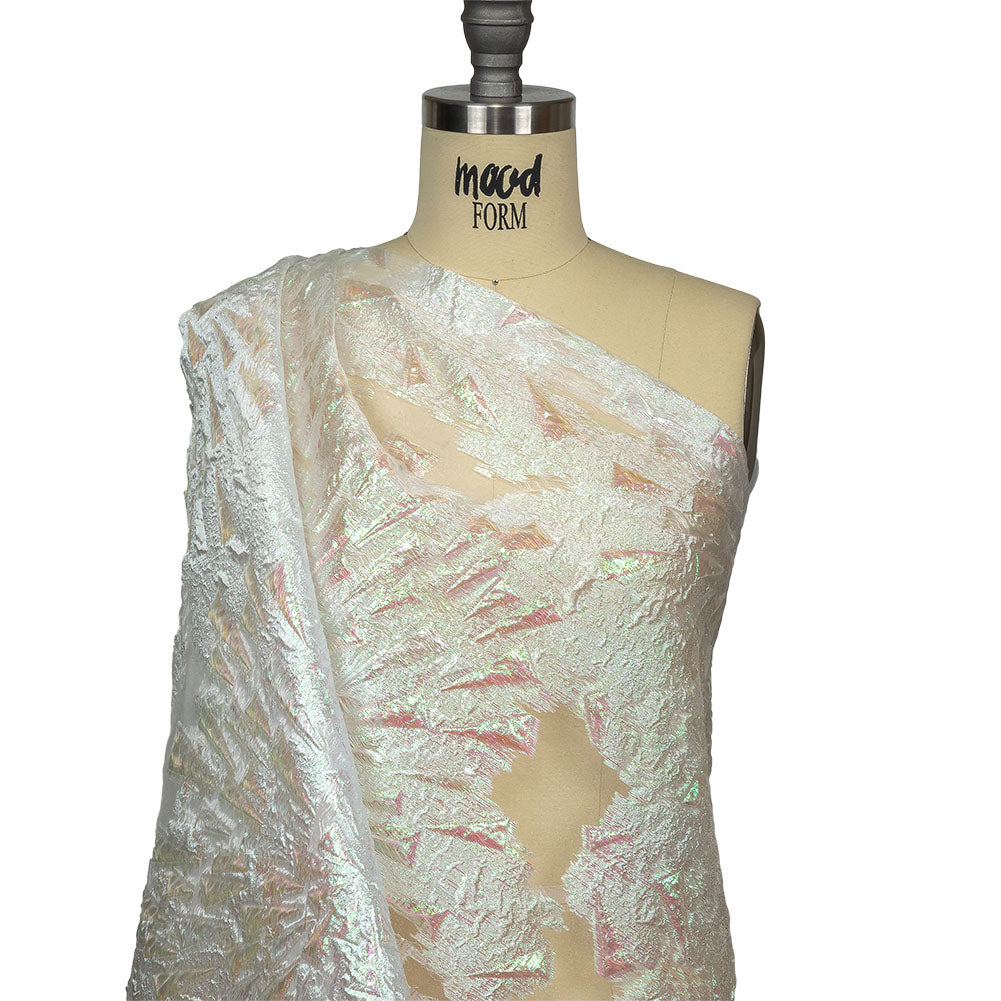 Metallic Iridescent White Shattered Glass Luxury Burnout Brocade Drape Metallic Iridescent White Shattered Glass Luxury Burnout Brocade Drape