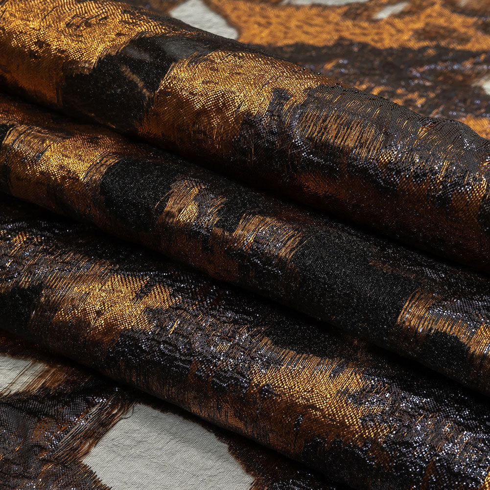 Metallic Copper and Navy Abstract Luxury Burnout Brocade Folded Metallic Copper and Navy Abstract Luxury Burnout Brocade Folded