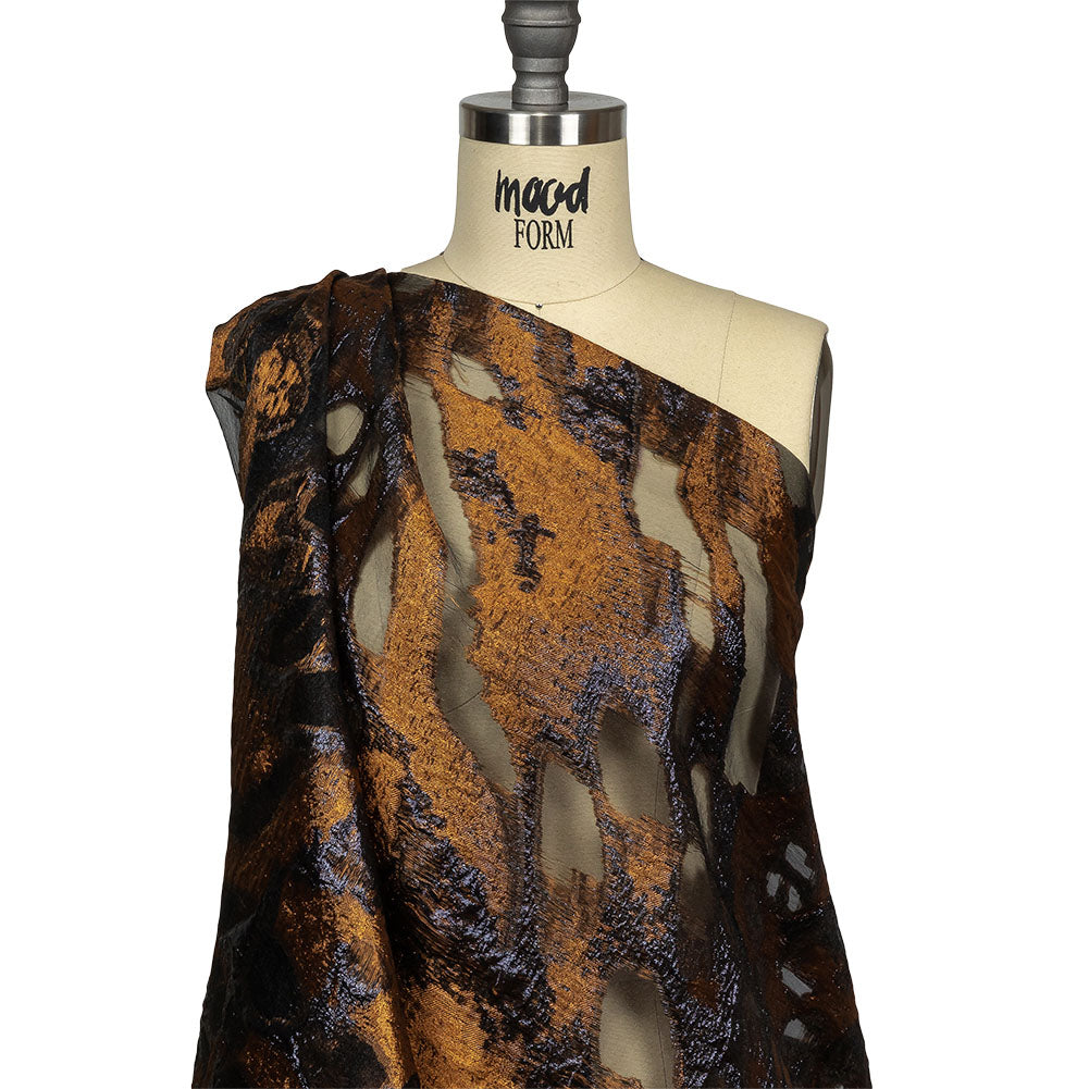 Metallic Copper and Navy Abstract Luxury Burnout Brocade Drape Metallic Copper and Navy Abstract Luxury Burnout Brocade Drape
