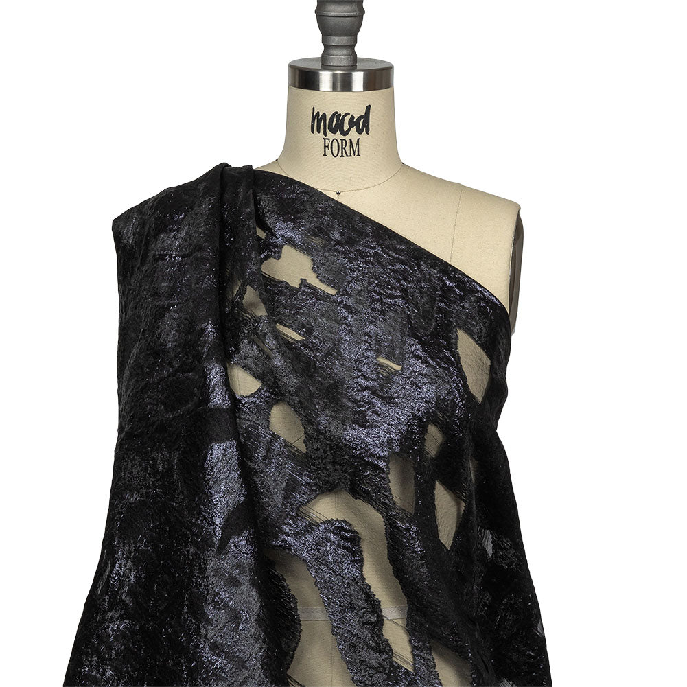 Metallic Navy and Black Abstract Luxury Burnout Brocade Drape Metallic Navy and Black Abstract Luxury Burnout Brocade Drape