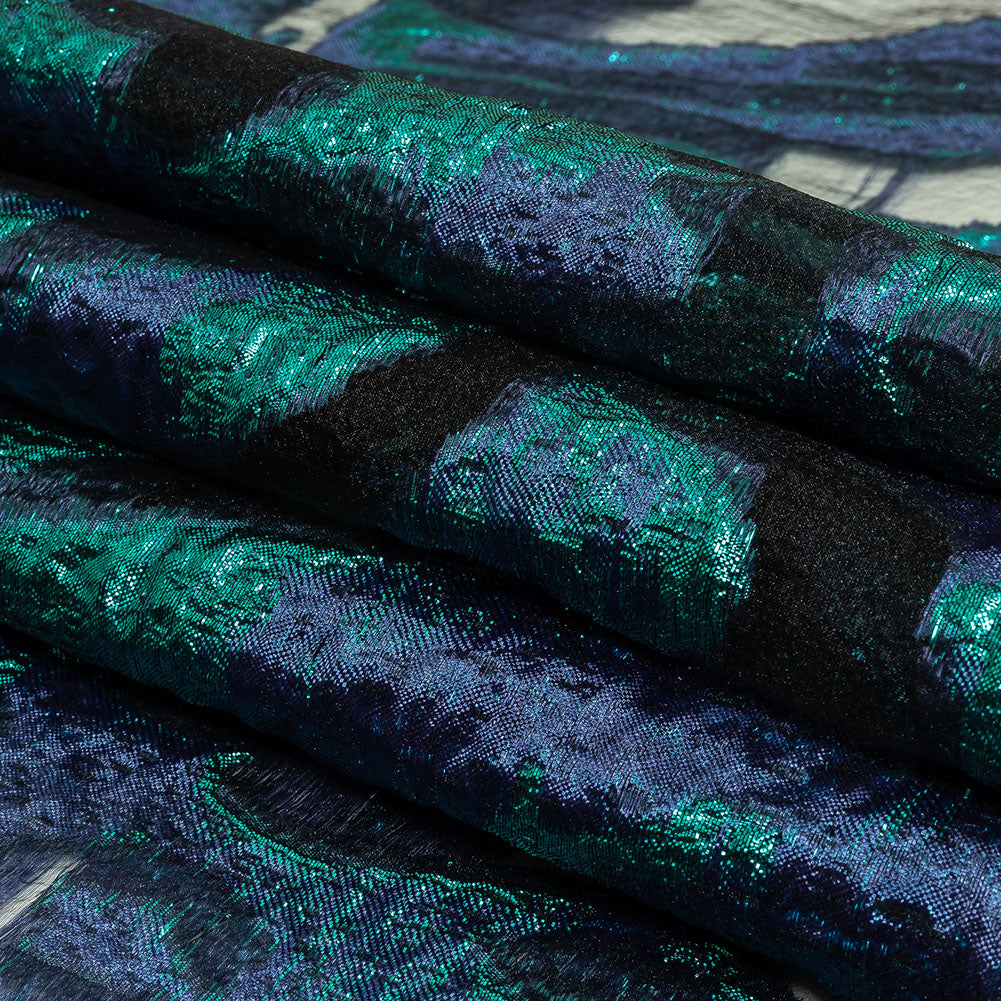 Metallic Teal and Navy Abstract Luxury Burnout Brocade Folded Metallic Teal and Navy Abstract Luxury Burnout Brocade Folded