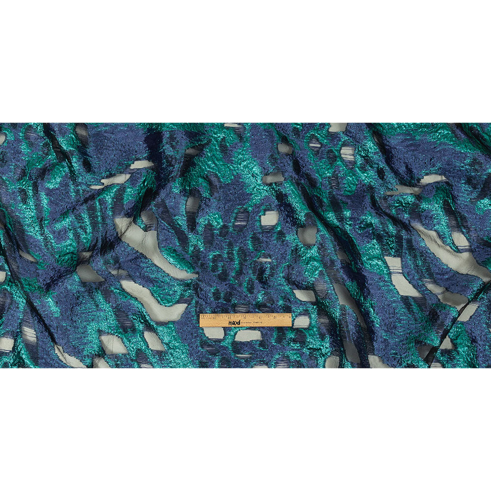 Metallic Teal and Navy Abstract Luxury Burnout Brocade Full Metallic Teal and Navy Abstract Luxury Burnout Brocade Full