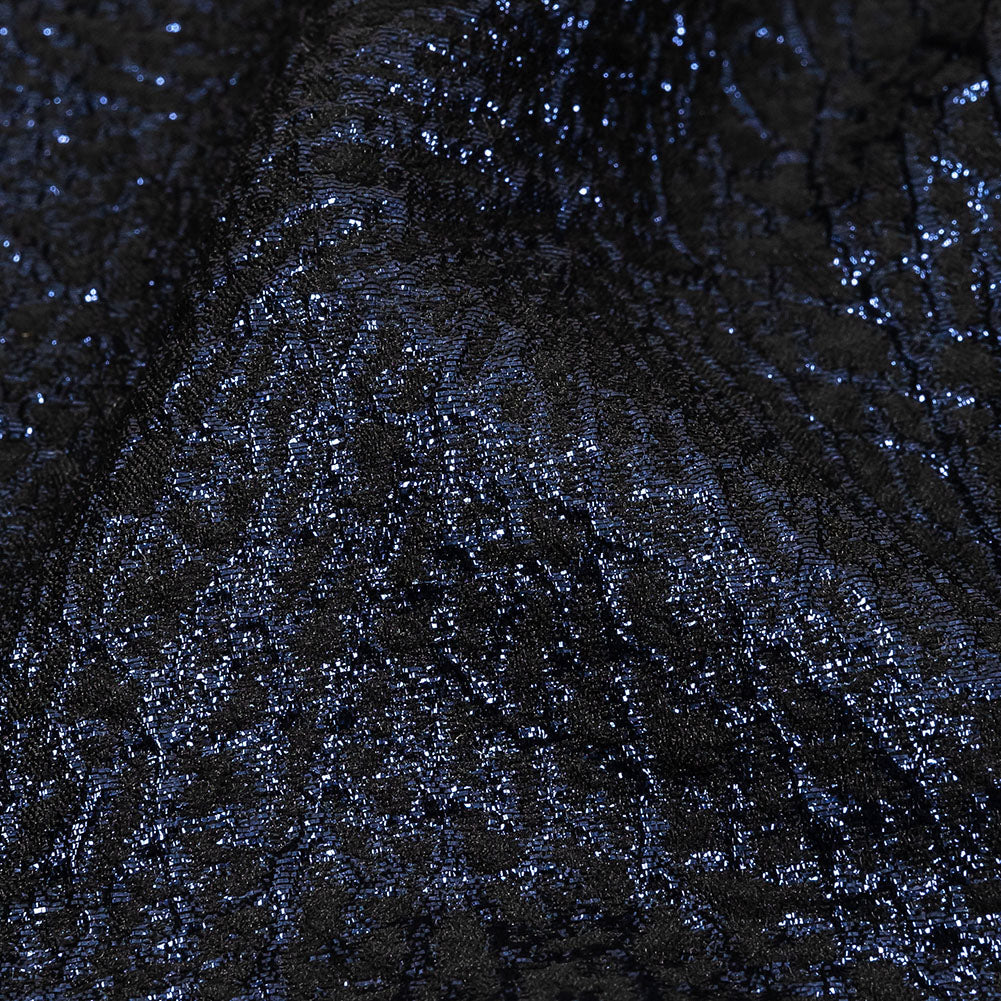 Metallic Navy and Black Fanning Leaf Veins Luxury Brocade Detail Metallic Navy and Black Fanning Leaf Veins Luxury Brocade Detail