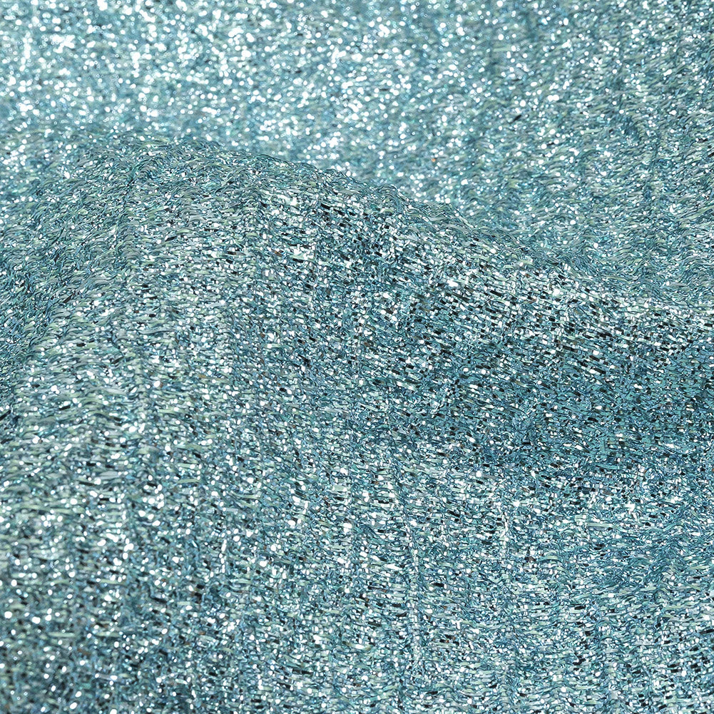 Metallic Sky and Silver Crackled Luxury Brocade with Smooth White Backing Detail Metallic Sky and Silver Crackled Luxury Brocade with Smooth White Backing Detail