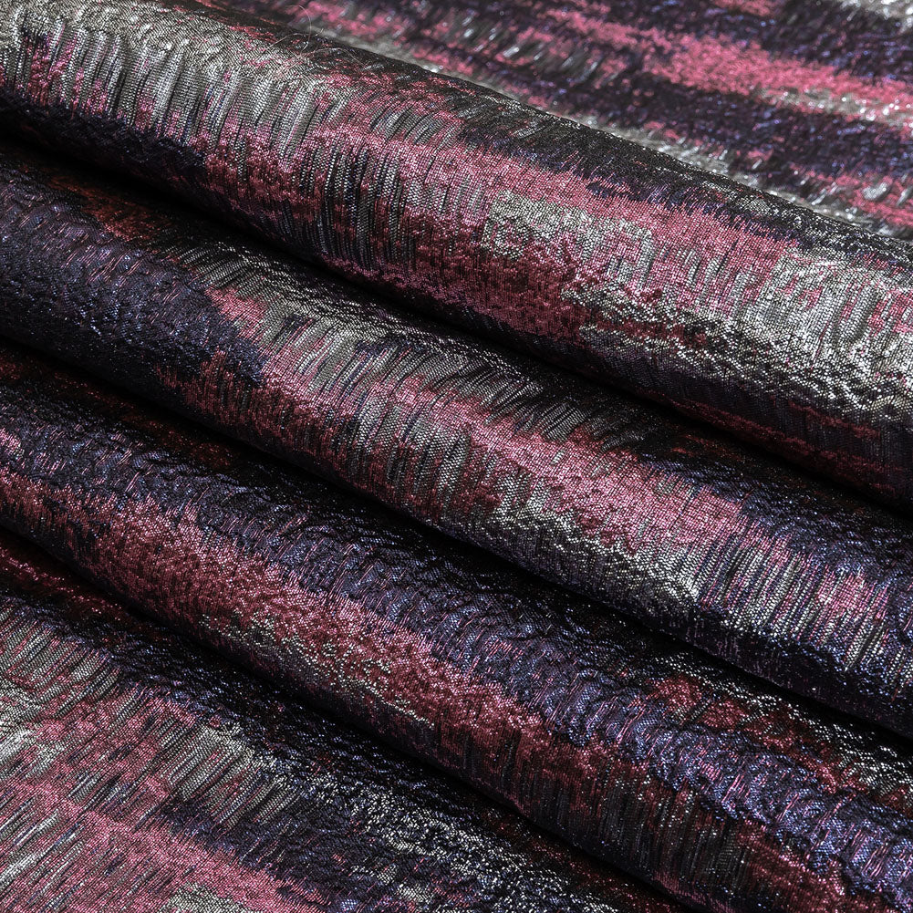 Metallic Aubergine, Silver and Rose Painterly Stripes Luxury Brocade Folded Metallic Aubergine, Silver and Rose Painterly Stripes Luxury Brocade Folded