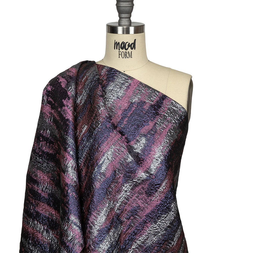 Metallic Aubergine, Silver and Rose Painterly Stripes Luxury Brocade Drape Metallic Aubergine, Silver and Rose Painterly Stripes Luxury Brocade Drape