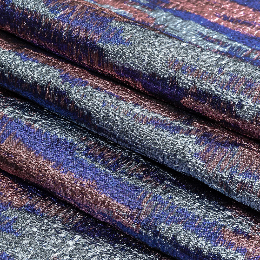 Metallic Royal Blue, Sky Blue and Pink Painterly Stripes Luxury Brocade Folded Metallic Royal Blue, Sky Blue and Pink Painterly Stripes Luxury Brocade Folded