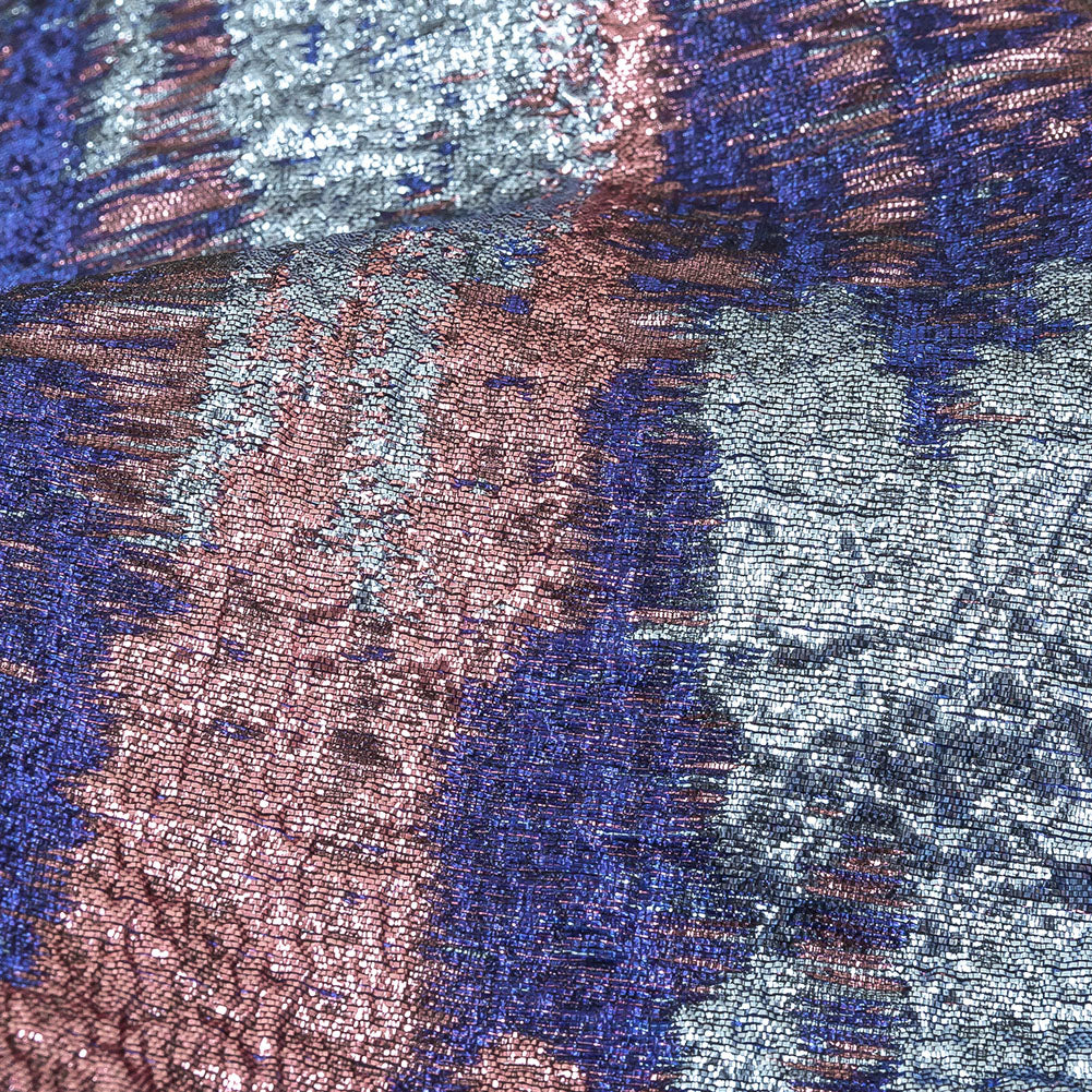 Metallic Royal Blue, Sky Blue and Pink Painterly Stripes Luxury Brocade Detail Metallic Royal Blue, Sky Blue and Pink Painterly Stripes Luxury Brocade Detail