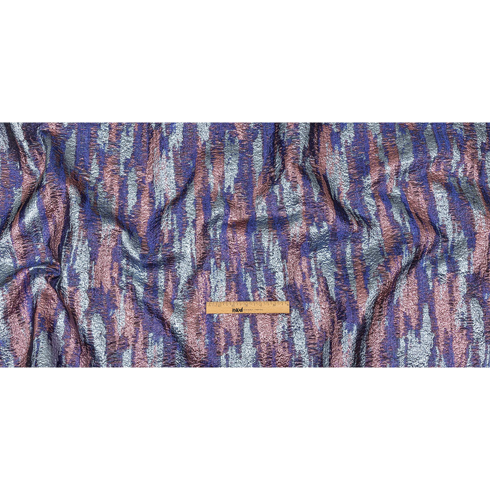 Metallic Royal Blue, Sky Blue and Pink Painterly Stripes Luxury Brocade Full Metallic Royal Blue, Sky Blue and Pink Painterly Stripes Luxury Brocade Full