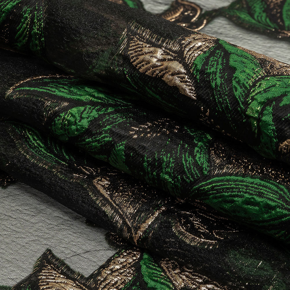 Metallic Gold, Green and Black Floral Luxury Burnout Brocade Folded Metallic Gold, Green and Black Floral Luxury Burnout Brocade Folded