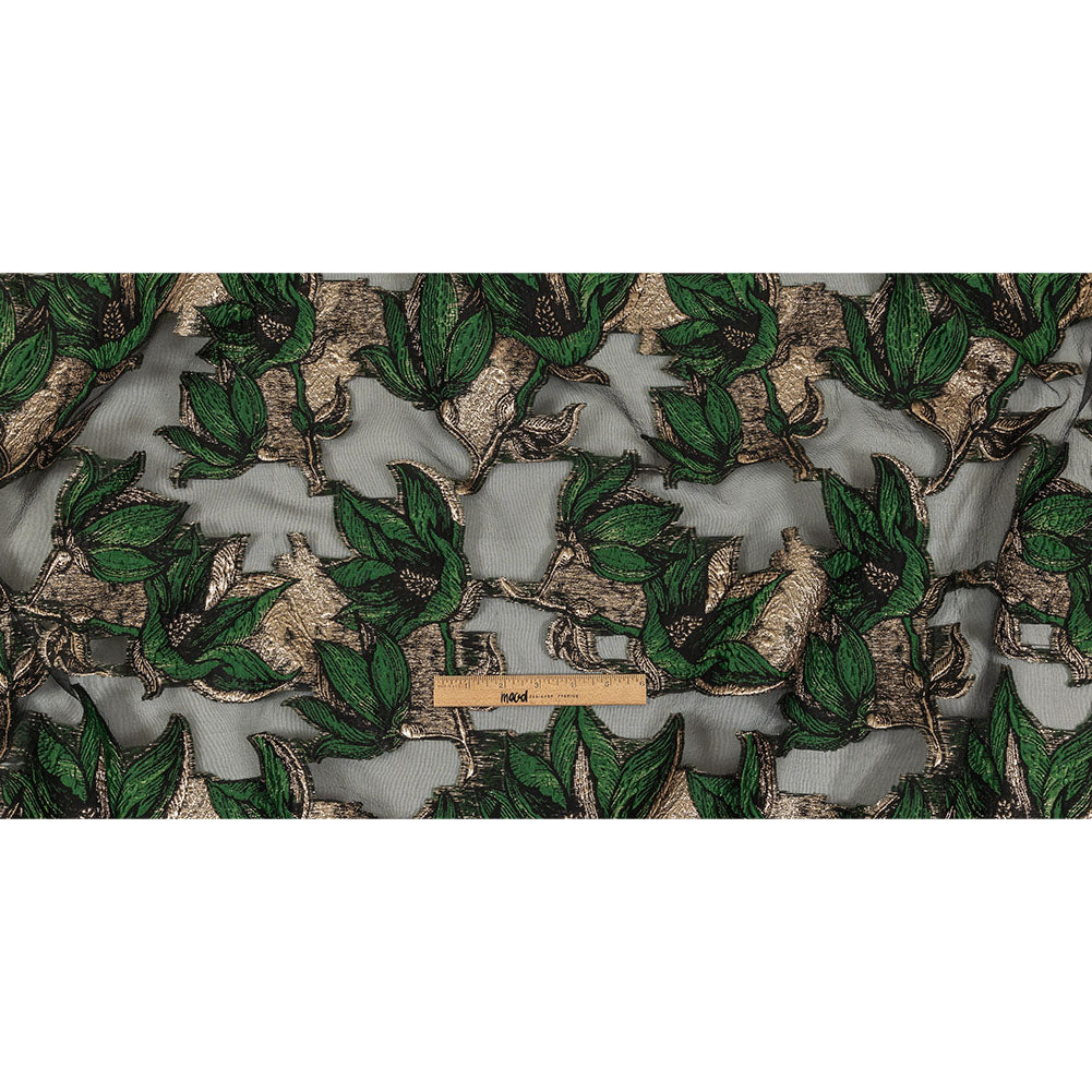 Metallic Gold, Green and Black Floral Luxury Burnout Brocade Full Metallic Gold, Green and Black Floral Luxury Burnout Brocade Full