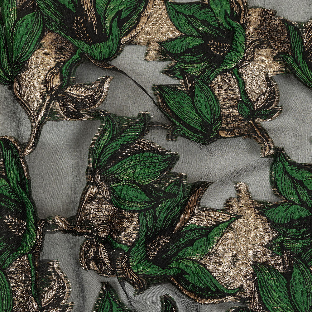Metallic Gold, Green and Black Floral Luxury Burnout Brocade Metallic Gold, Green and Black Floral Luxury Burnout Brocade
