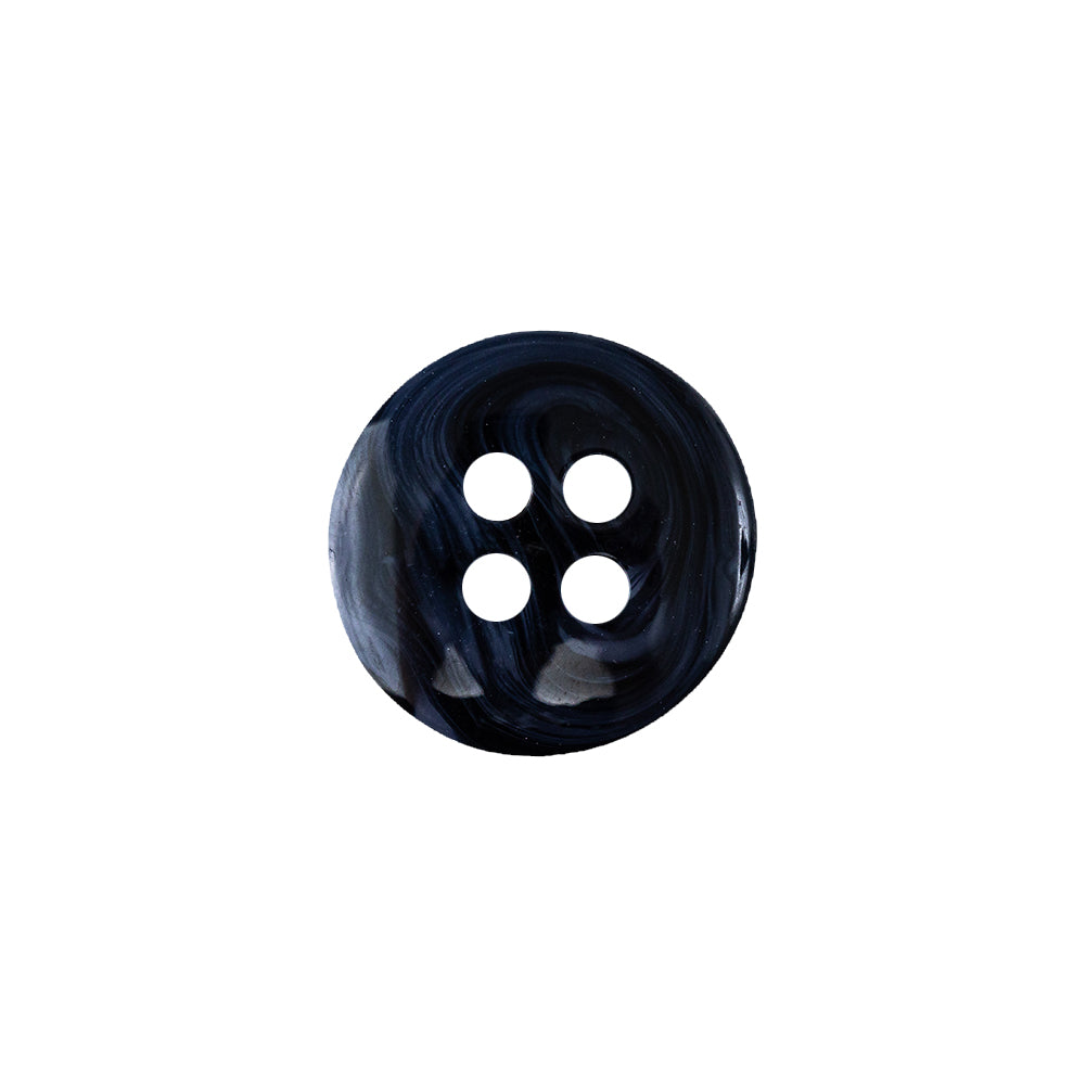 Blueberry and Black Swirl 4-Hole Low Convex 24L/15mm Detail Blueberry and Black Swirl 4-Hole Low Convex 24L/15mm Detail