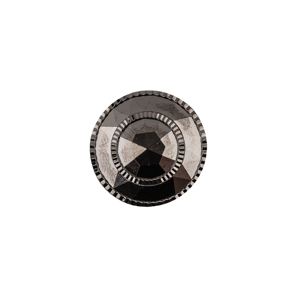 Italian Gunmetal Fancy Faceted Shank Back Plastic Button - 24L/15mm Italian Gunmetal Fancy Faceted Shank Back Plastic Button - 24L/15mm