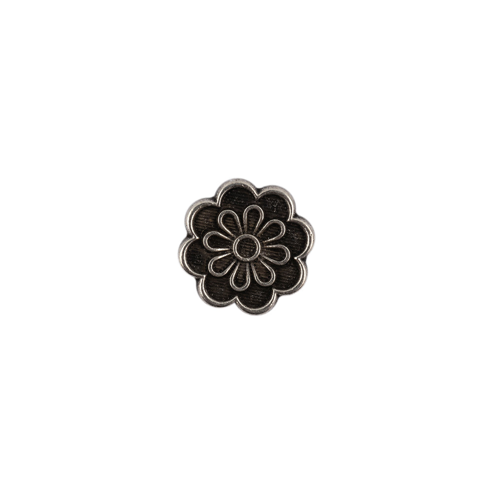 Italian Silver Oxidized Floral Shank Back Button - 18L/11.5mm Italian Silver Oxidized Floral Shank Back Button - 18L/11.5mm