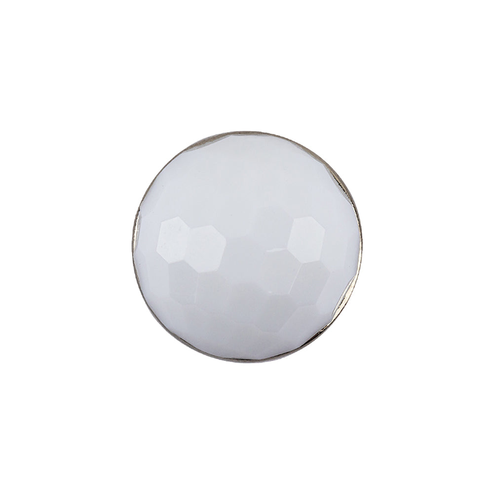 Italian White and Silver Geometric Faceted Dome Shaped Shank Back Button - 32L/20mm Italian White and Silver Geometric Faceted Dome Shaped Shank Back Button - 32L/20mm