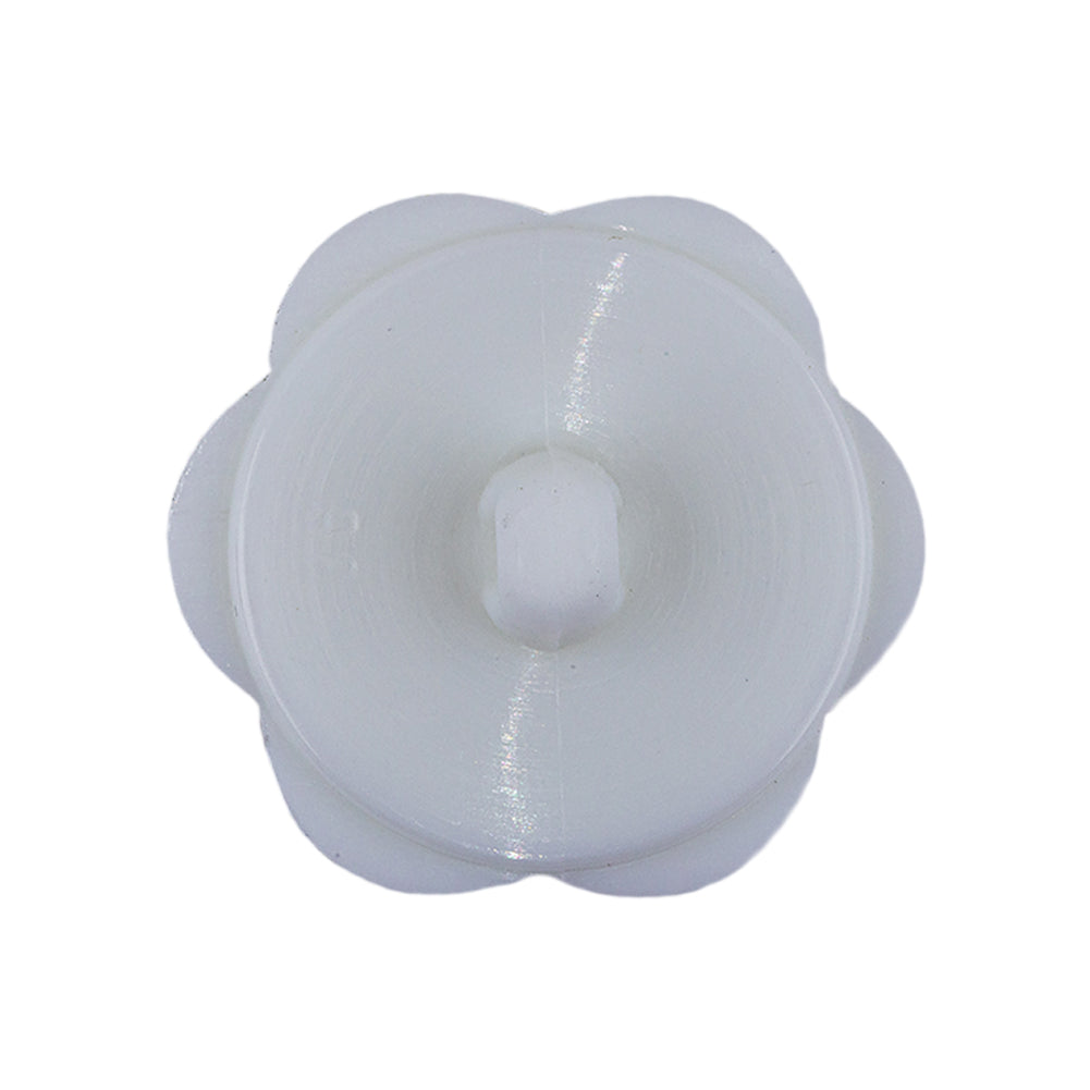 Italian White Floral and Geometric Shank Back Nylon Button - 44L/28mm Detail Italian White Floral and Geometric Shank Back Nylon Button - 44L/28mm Detail