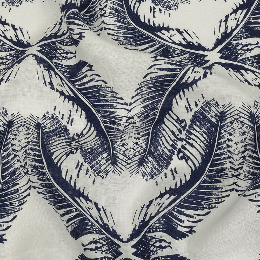 Indigo Feathers Printed Lightweight Linen Woven Indigo Feathers Printed Lightweight Linen Woven