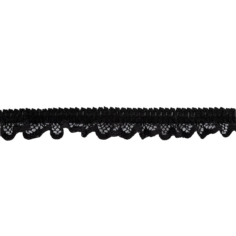 Black Ruffled Stretch Lace Trimming - 0.625"