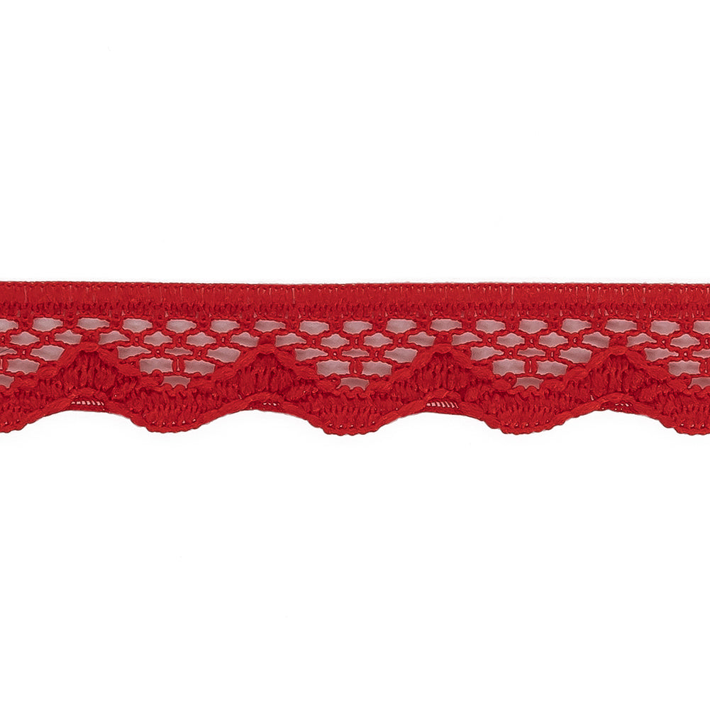 Fire Engine Red Scalloped Edge Lace Geometric Trimming - 0.5" Detail Fire Engine Red Scalloped Edge Lace Geometric Trimming - 0.5" Detail