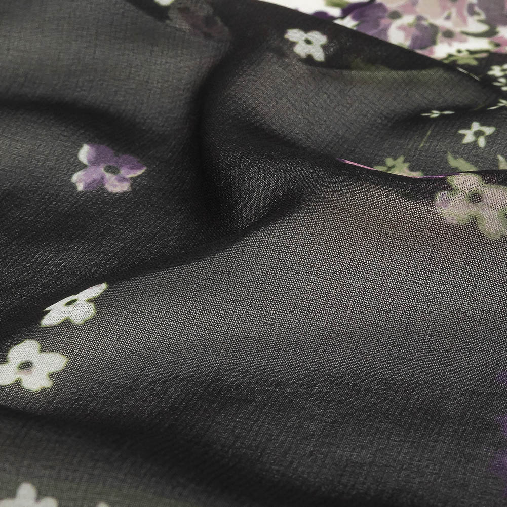 Purple, Green and Black Patchwork Floral Polyester Chiffon Detail Purple, Green and Black Patchwork Floral Polyester Chiffon Detail