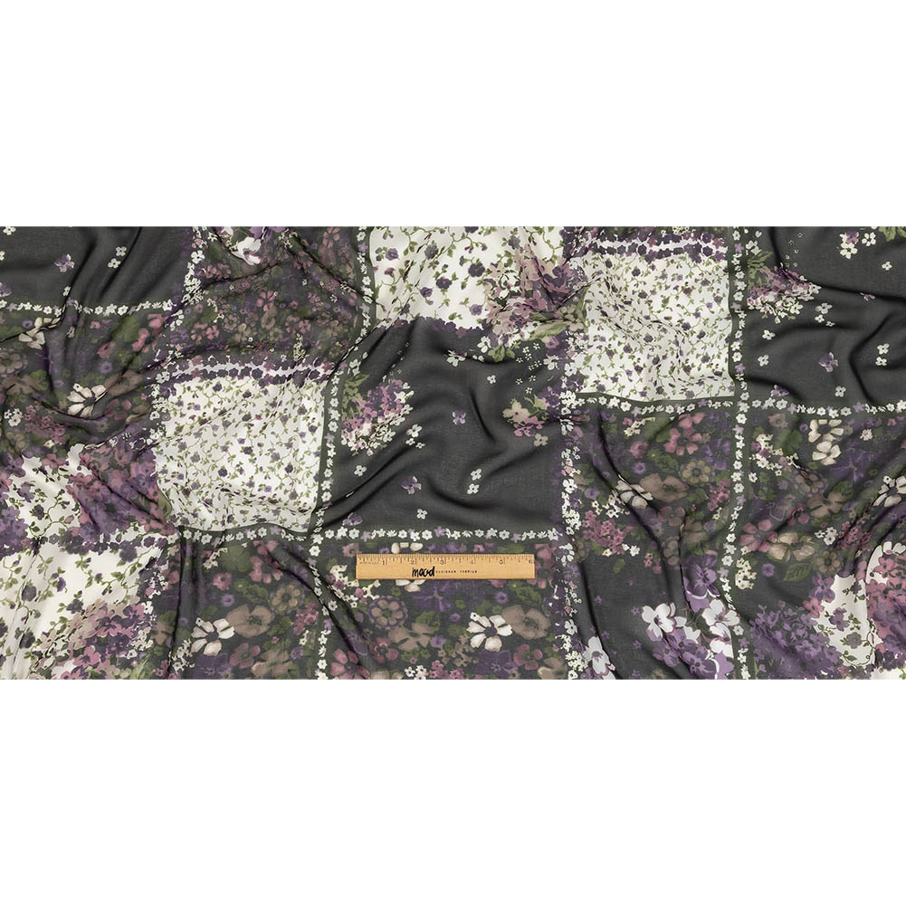 Purple, Green and Black Patchwork Floral Polyester Chiffon Full Purple, Green and Black Patchwork Floral Polyester Chiffon Full