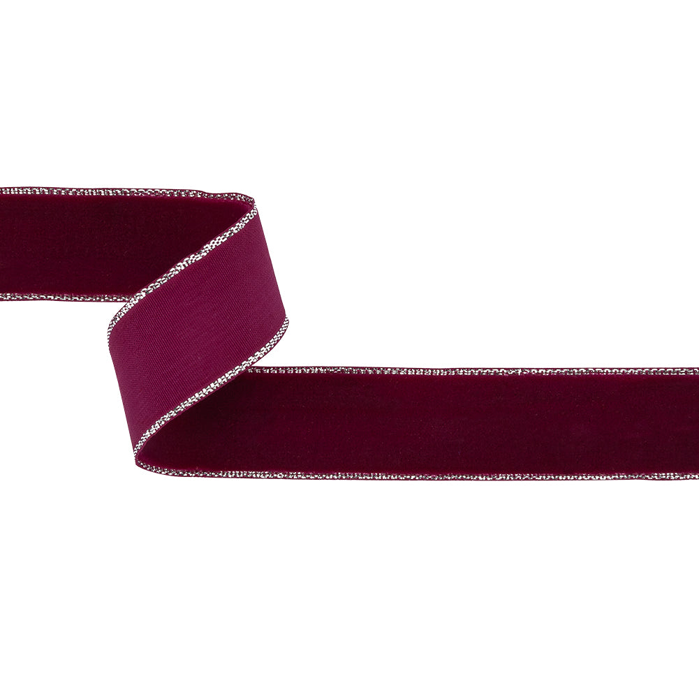 Faded Red and Silver Metallic Lined Velvet Ribbon - 0.875" Faded Red and Silver Metallic Lined Velvet Ribbon - 0.875"