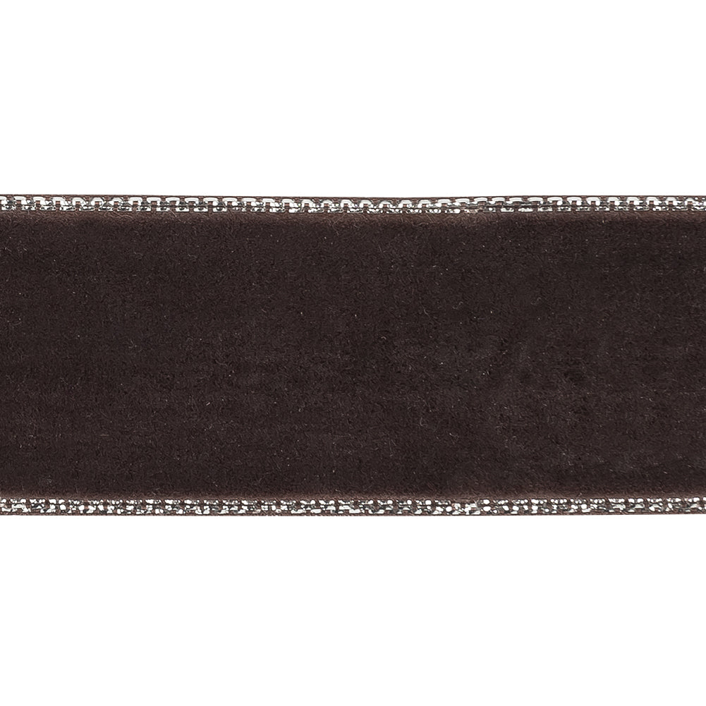 Chocolate Plum and Silver Metallic Lined Velvet Ribbon - 1" Detail Chocolate Plum and Silver Metallic Lined Velvet Ribbon - 1" Detail