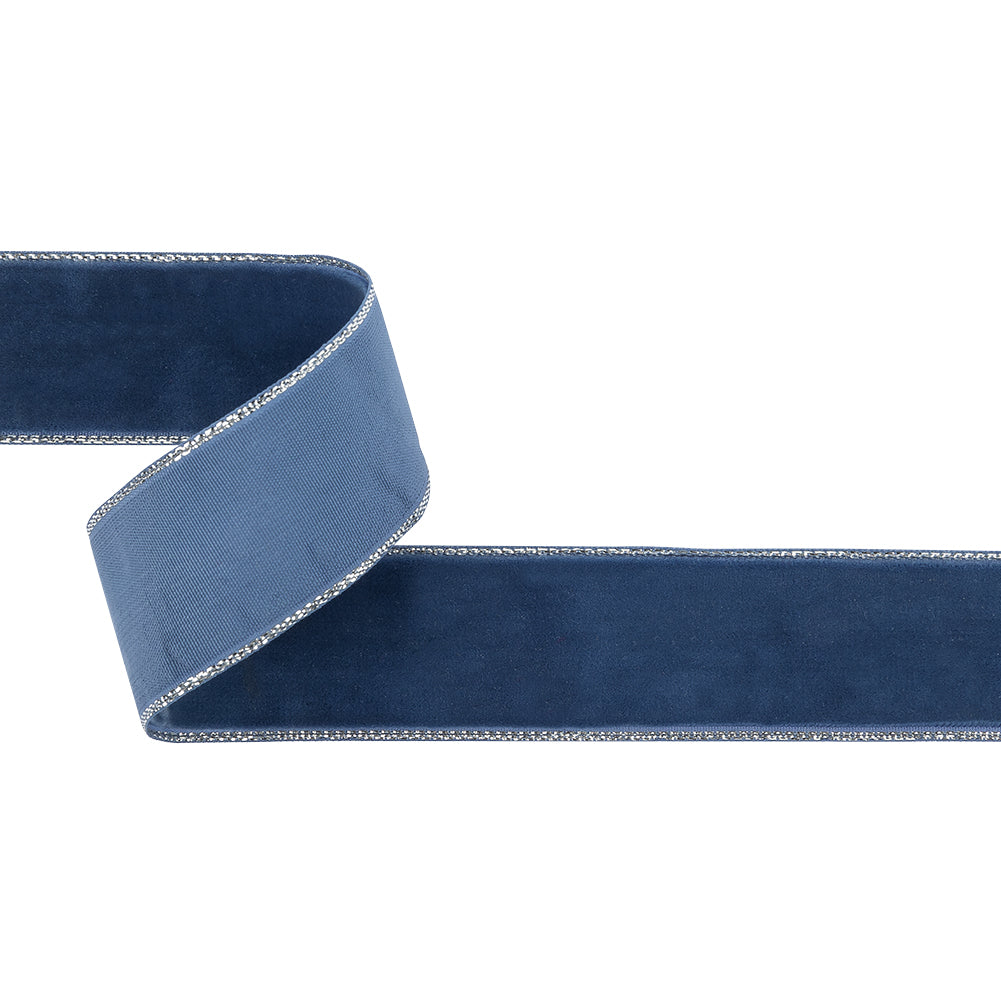 Navy Peony and Silver Metallic Lined Velvet Ribbon - 1" Navy Peony and Silver Metallic Lined Velvet Ribbon - 1"