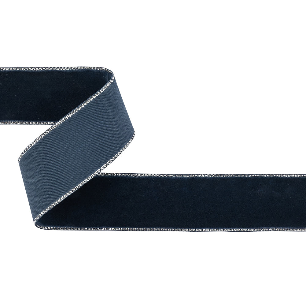 Dress Blues and Silver Metallic Lined Velvet Ribbon - 1" Dress Blues and Silver Metallic Lined Velvet Ribbon - 1"