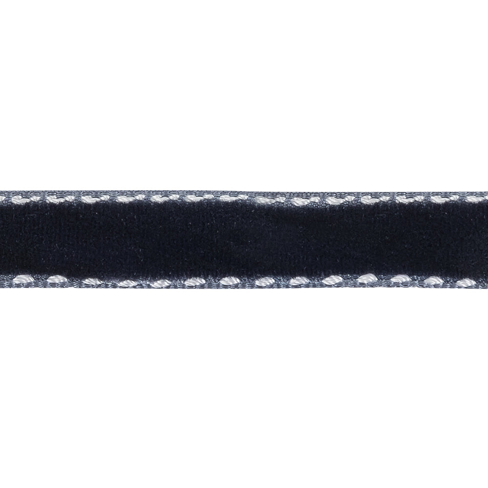 Dress Blues and White Side-Stitched Velvet Ribbon - 0.5" Detail Dress Blues and White Side-Stitched Velvet Ribbon - 0.5" Detail