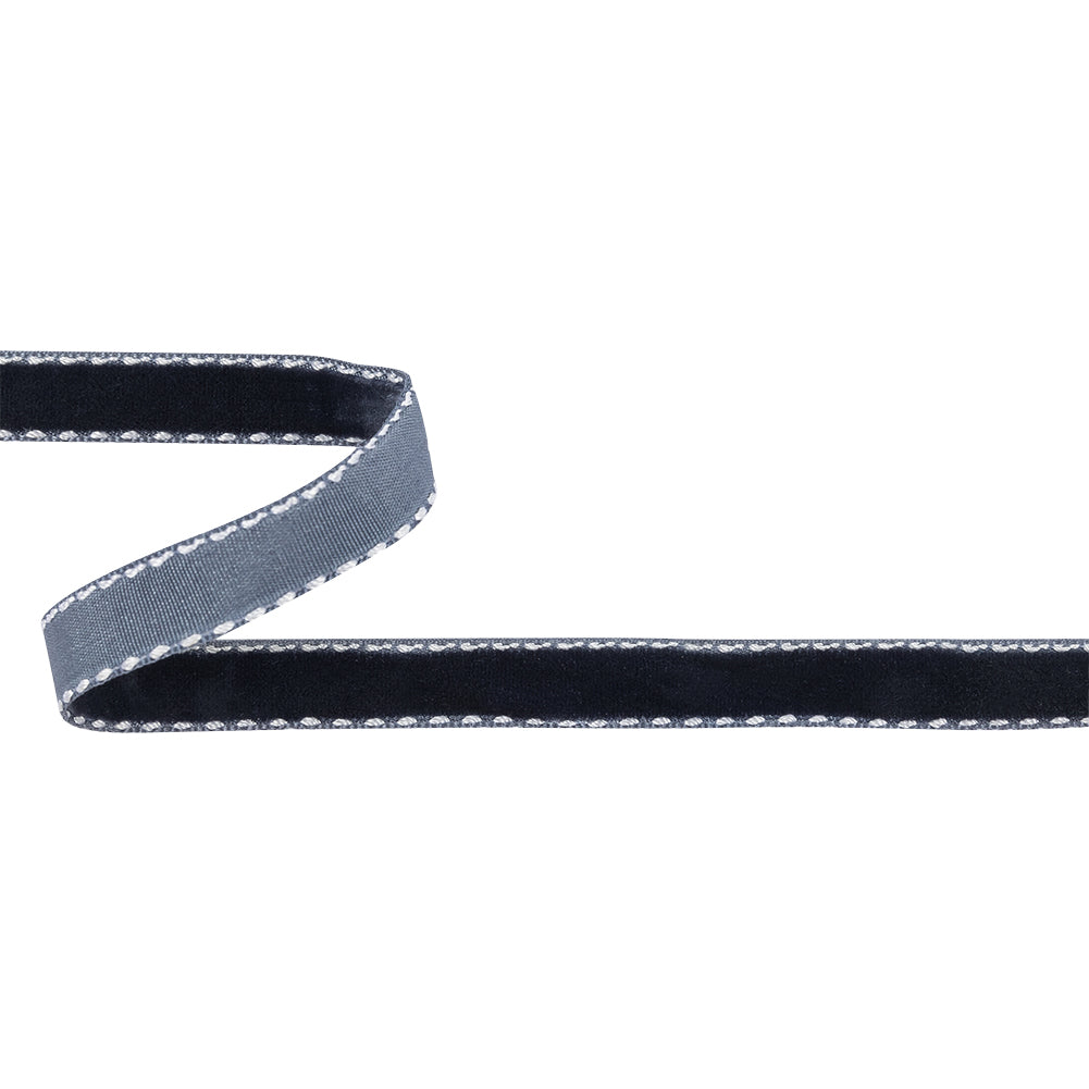 Dress Blues and White Side-Stitched Velvet Ribbon - 0.5" Dress Blues and White Side-Stitched Velvet Ribbon - 0.5"