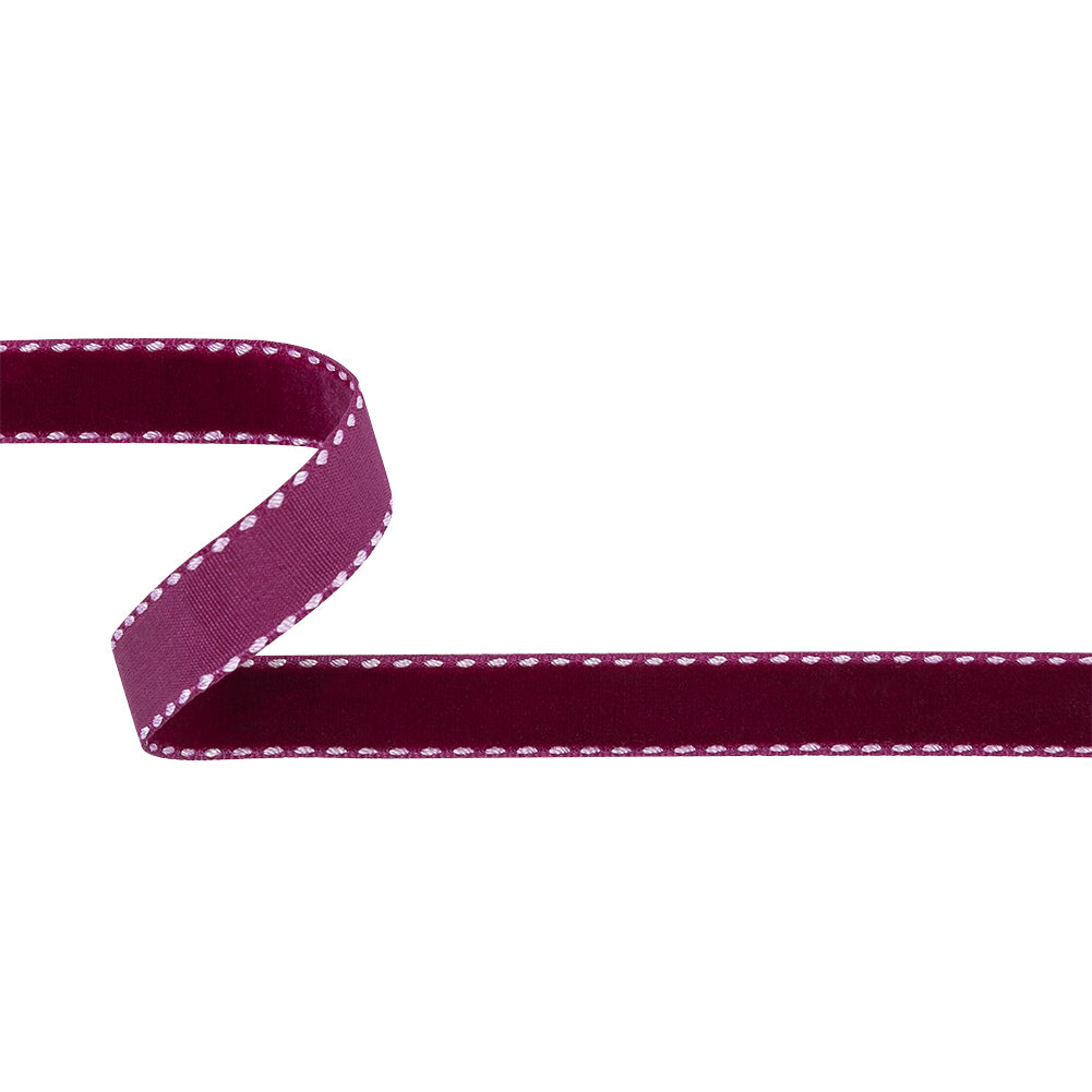 Faded Red and White Side-Stitched Velvet Ribbon - 0.5" Faded Red and White Side-Stitched Velvet Ribbon - 0.5"