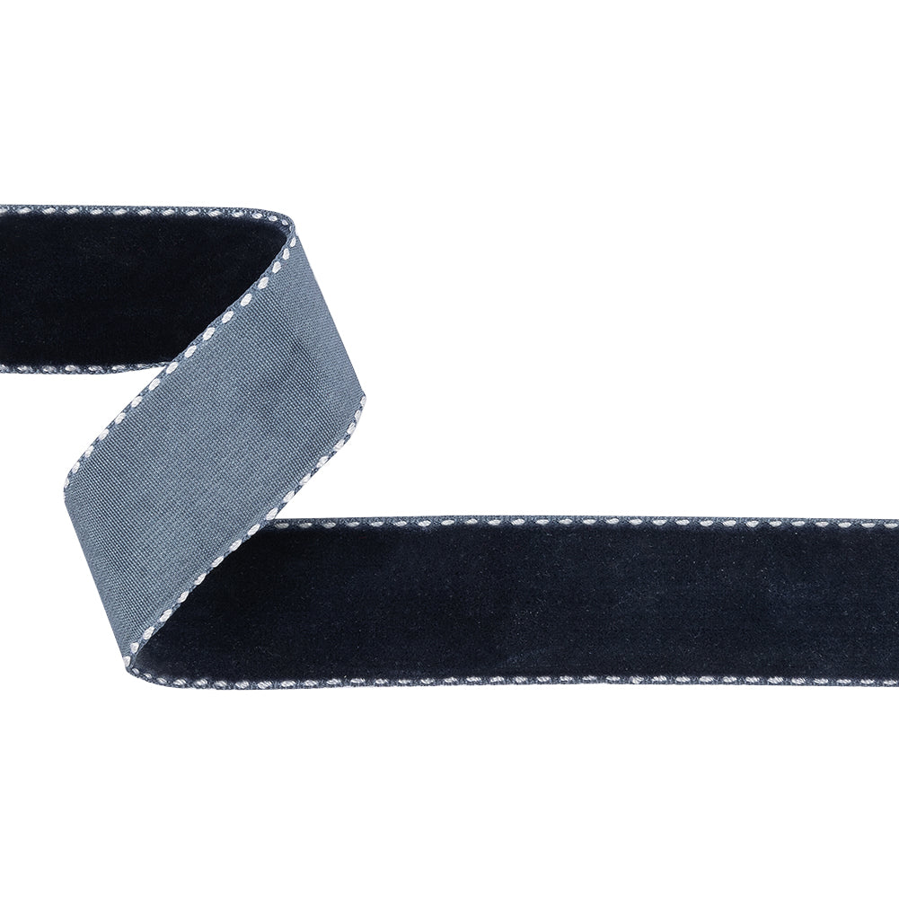 Dress Blues and White Side-Stitched Velvet Ribbon - 1" Dress Blues and White Side-Stitched Velvet Ribbon - 1"