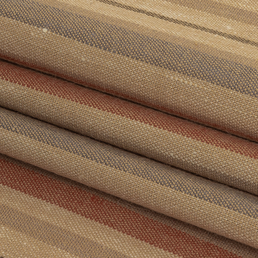 Olive, Tangerine and Smoke Gray Striped Stretch Linen and Rayon Woven Folded Olive, Tangerine and Smoke Gray Striped Stretch Linen and Rayon Woven Folded