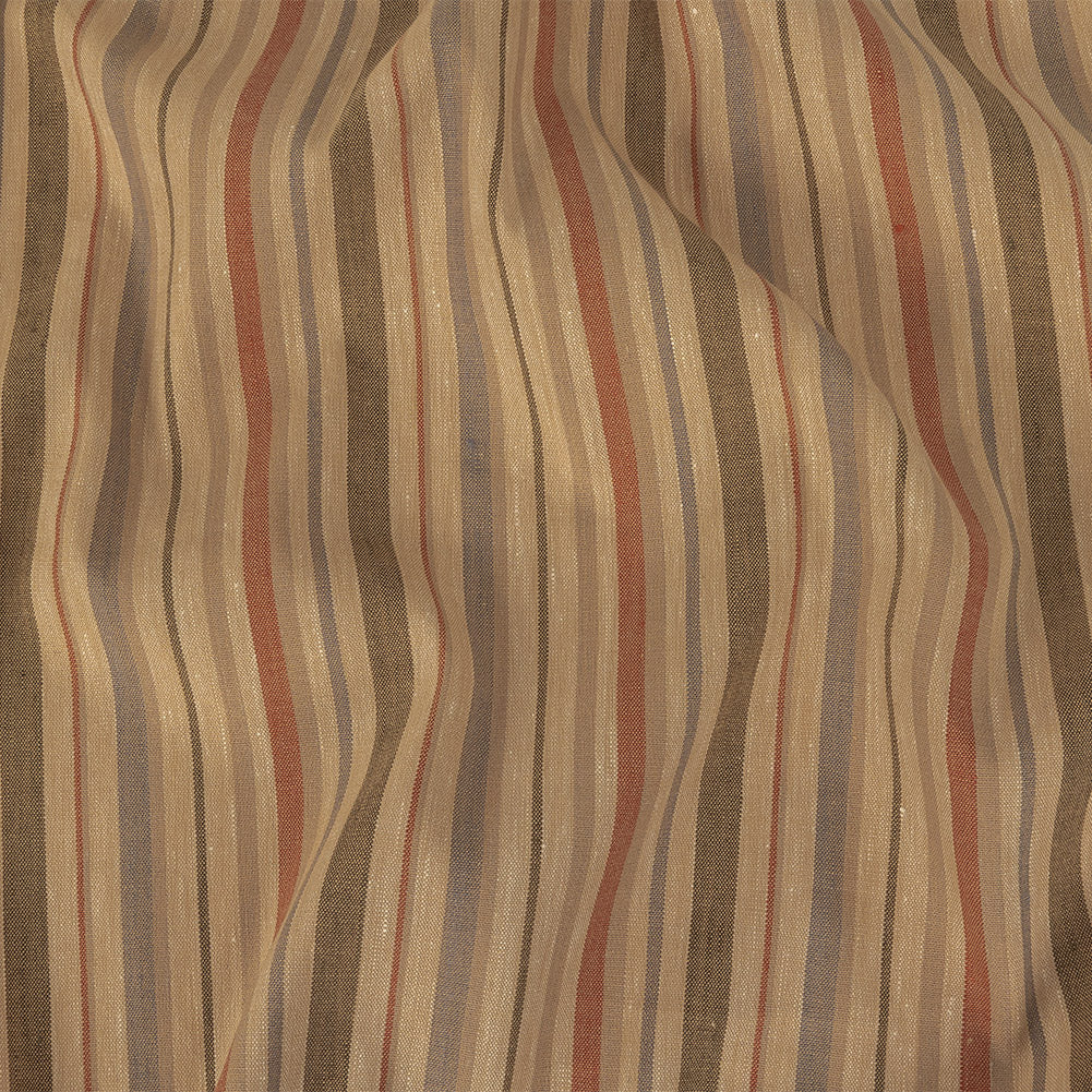 Olive, Tangerine and Smoke Gray Striped Stretch Linen and Rayon Woven Olive, Tangerine and Smoke Gray Striped Stretch Linen and Rayon Woven
