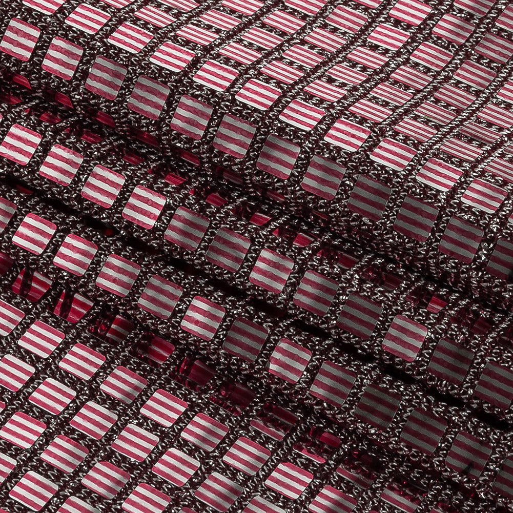 Stretch Knit with Square Metallic Sequins - Red Mahogany and Silver - Loud Lights Collection Detail Stretch Knit with Square Metallic Sequins - Red Mahogany and Silver - Loud Lights Collection Detail