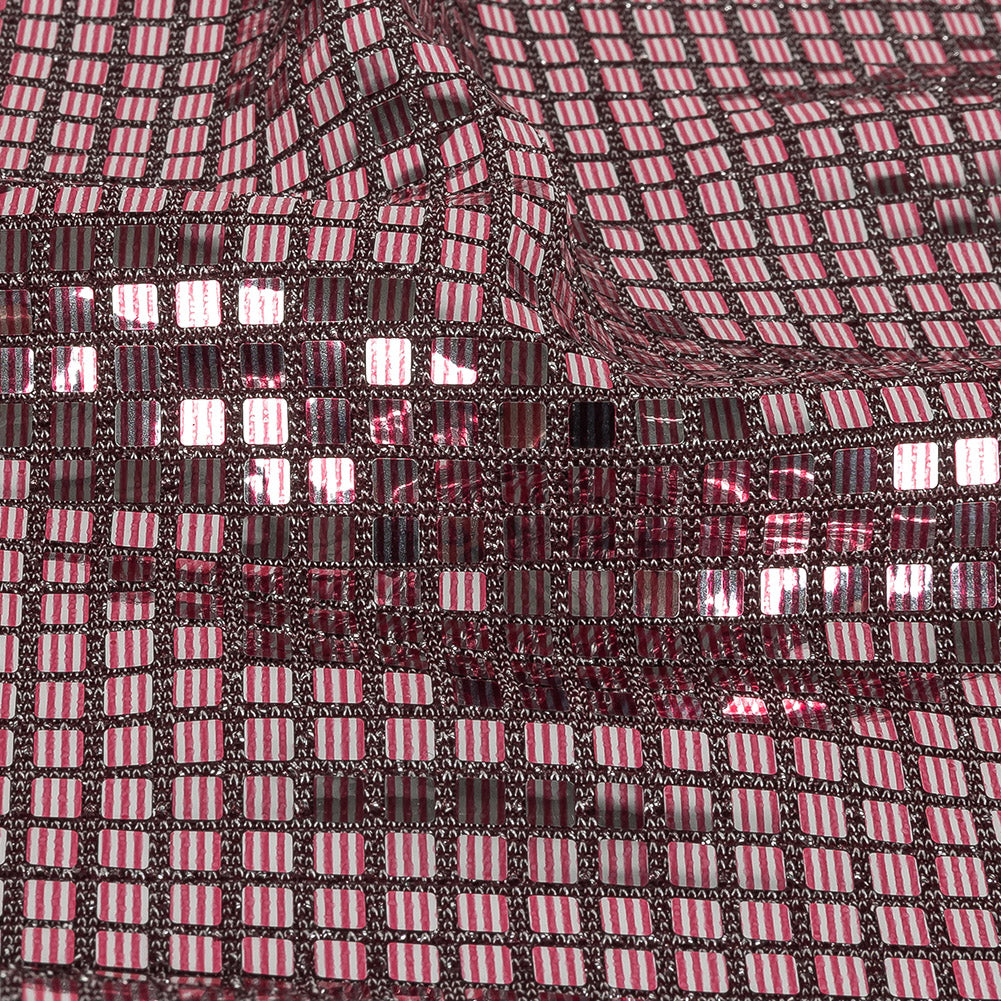 Stretch Knit with Square Metallic Sequins - Red Mahogany and Silver - Loud Lights Collection Full Stretch Knit with Square Metallic Sequins - Red Mahogany and Silver - Loud Lights Collection Full