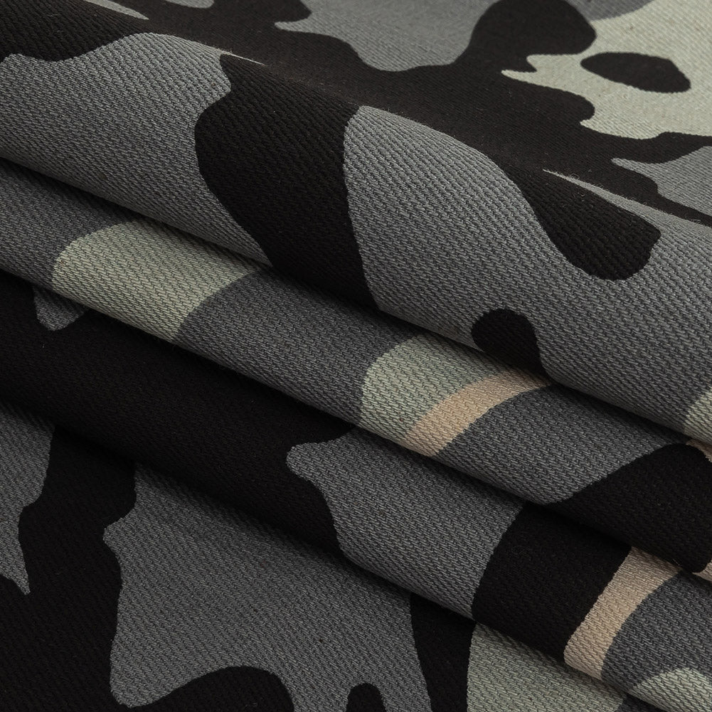 Gray Camouflage Printed Stretch Cotton Denim Folded Gray Camouflage Printed Stretch Cotton Denim Folded