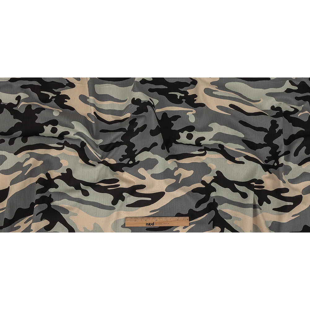 Gray Camouflage Printed Stretch Cotton Denim Full Gray Camouflage Printed Stretch Cotton Denim Full